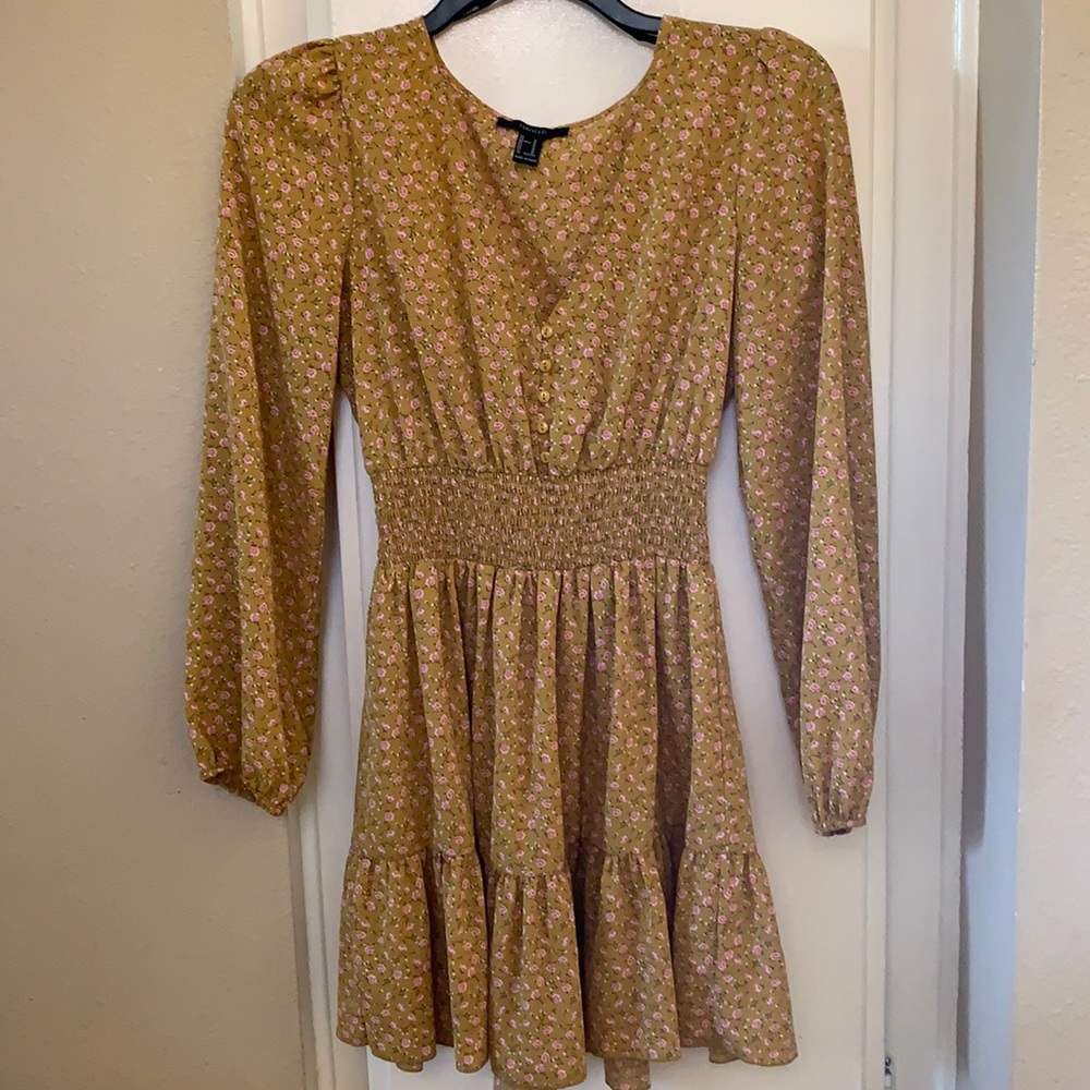 Gold with pink flowers dress Forever 21 M